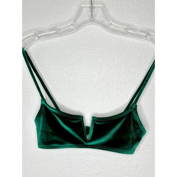 South Beach Forest Green Jade Velvet V-Cutout Bikini Top Gold Hardware 6 - Picture 5 of 13